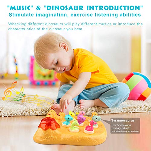 Baztoy Whack Toys Children Toddler Boys Kids Interactive Dinosaur Whack A Mole Games Interesting Hit Toys Electric Hand Eye Coordination Games Fun Educational Learning Gifts Gadget Indoor Outdoor Play Vuurinc